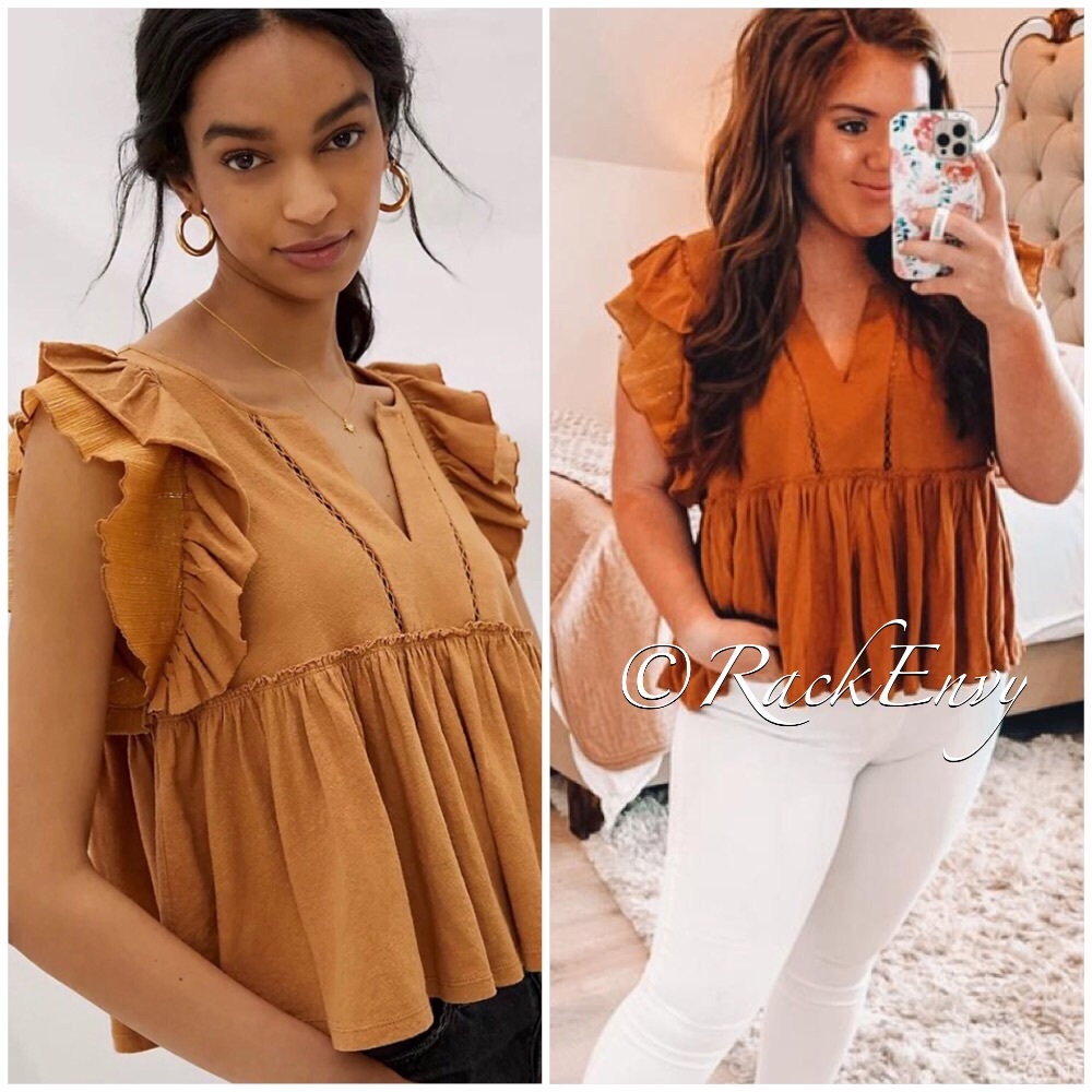 NWT ANTHROPOLOGIE CAROLINE RUFFLED BABYDOLL TOP IN CEDAR - Picture 1 of 7